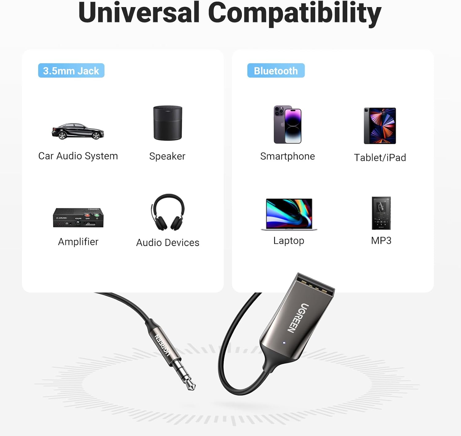 Adaptador Bluetooth UGREEN AUX 3.5mm para Carro y Audio - Image 4