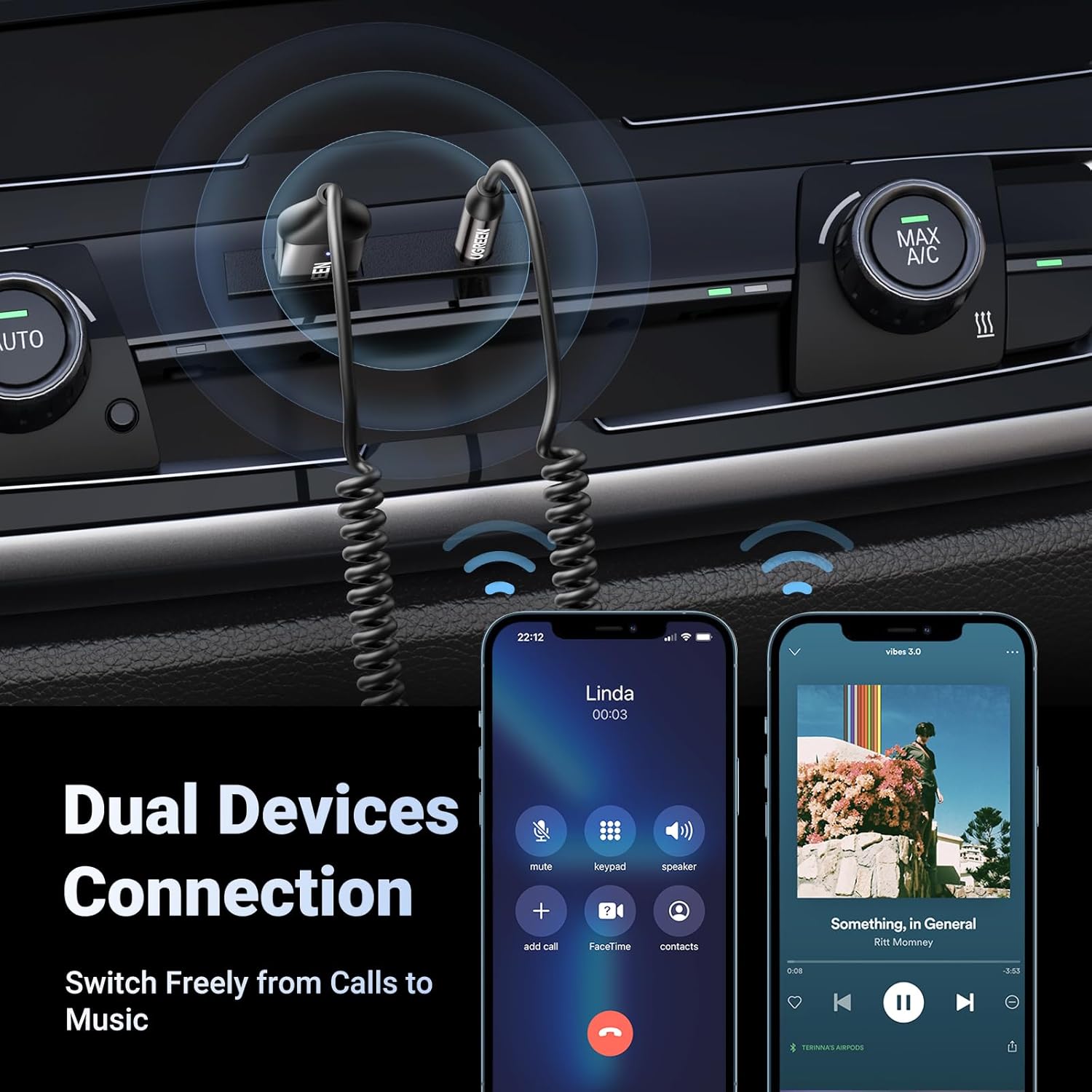 Adaptador Bluetooth UGREEN AUX 3.5mm para Carro y Audio - Image 5