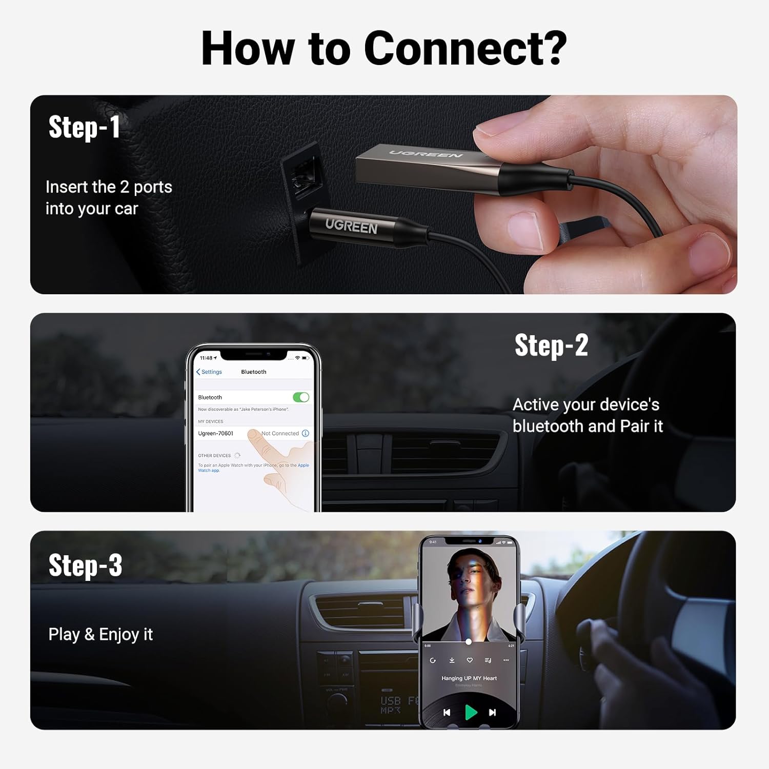 Adaptador Bluetooth UGREEN AUX 3.5mm para Carro y Audio - Image 6