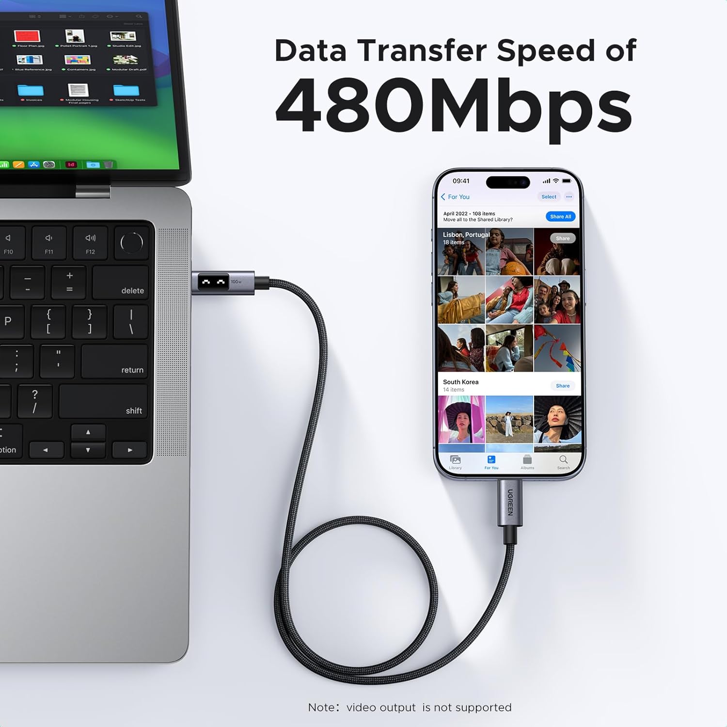 Cable UGREEN Uno USB-C a USB-C 100W con LED de 2 Metros - Image 4