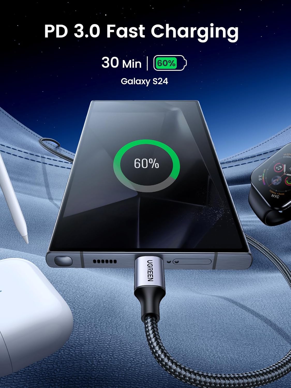 Cable UGREEN USB-C a USB-C 60W Paquete x2 - Image 3