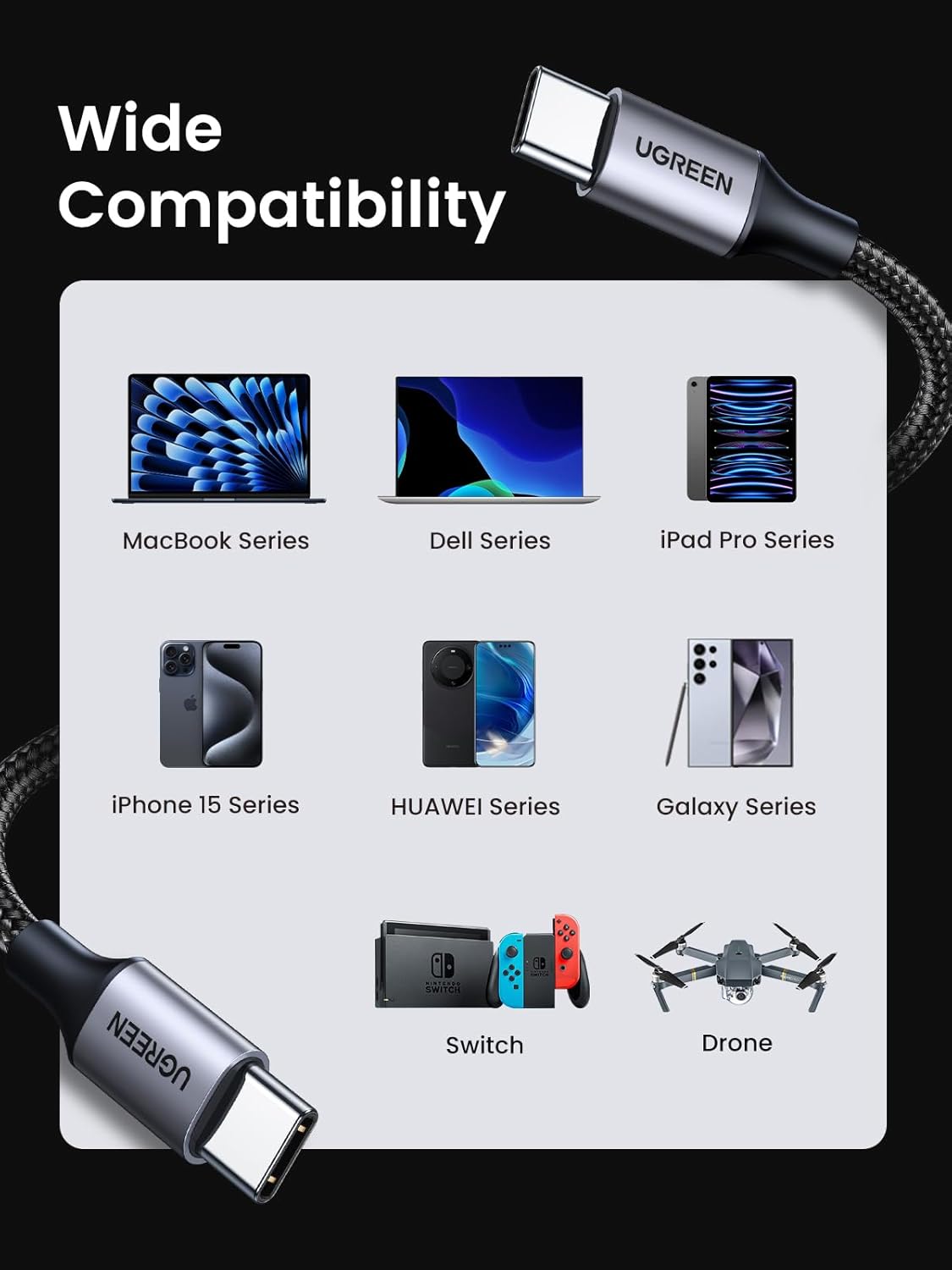 Cable UGREEN USB-C a USB-C 60W Paquete x2 - Image 4