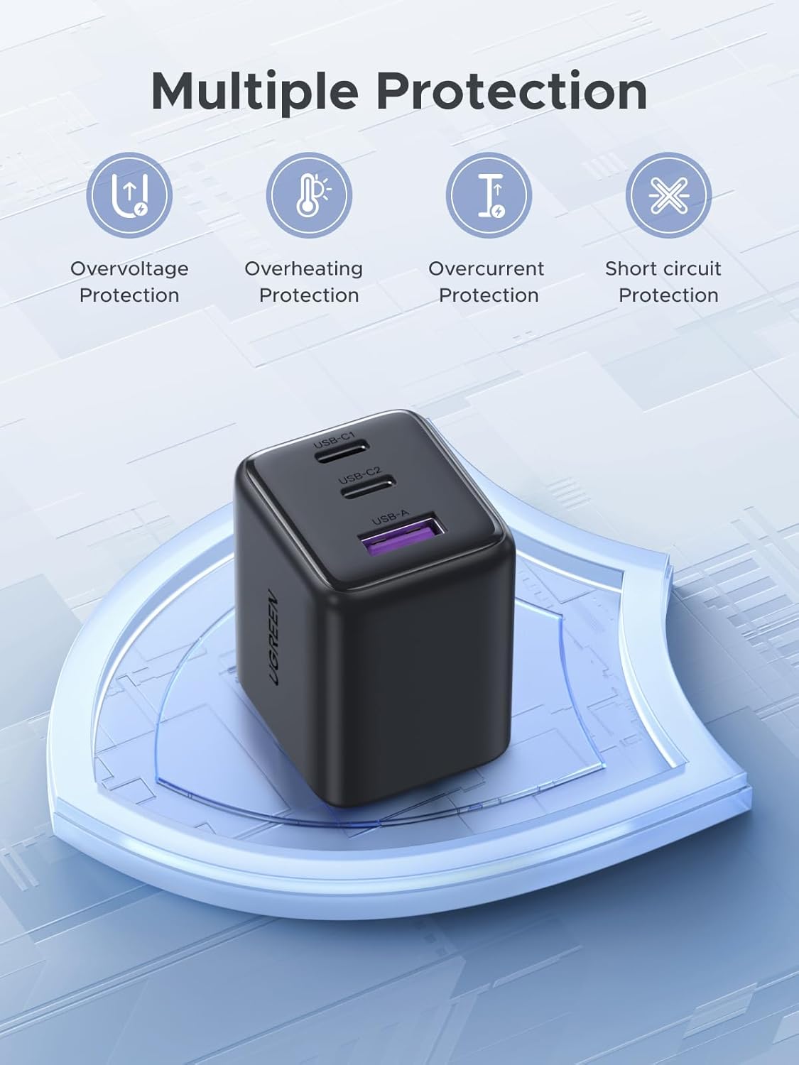 Cargador UGREEN USB-C 30W GaN II de 3 Puertos - Image 7