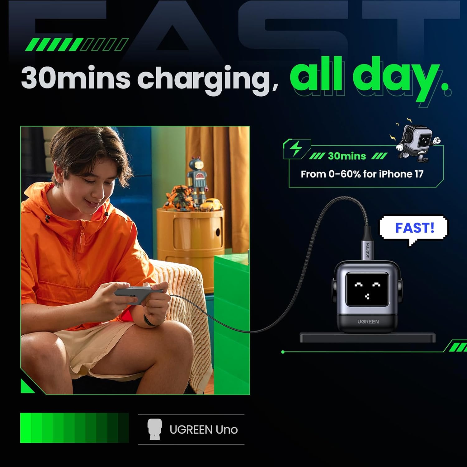 Cargador UGREEN Uno USB-C 30W GaN con Pantalla LED - Image 2