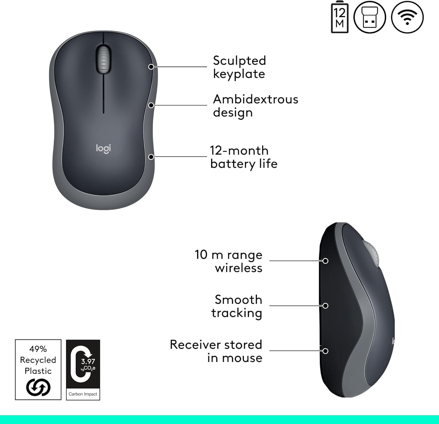 Mouse Inalámbrico Logitech M185 2.4GHz con Receptor USB - Image 3