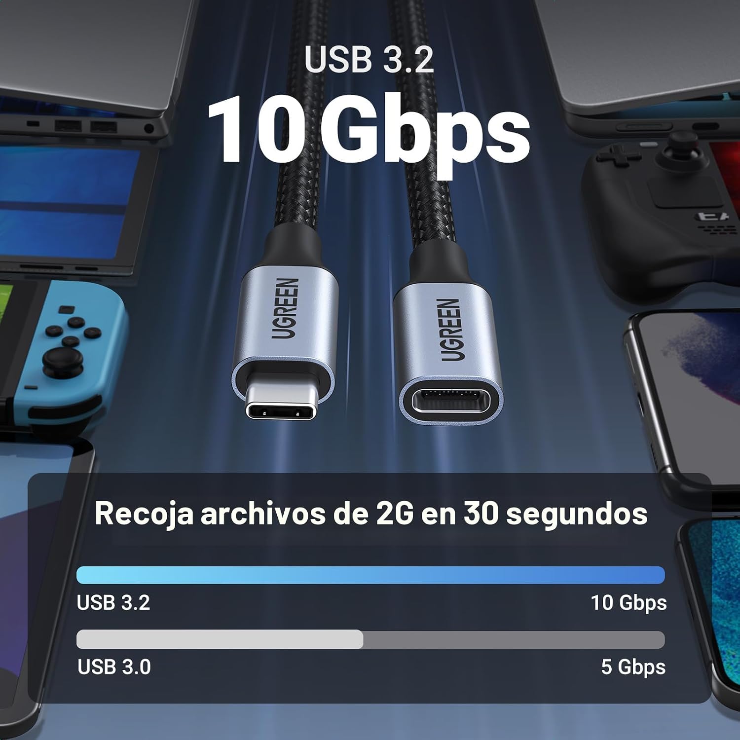 Cable de Extensión USB-C UGREEN 10Gbps 100W 1 Metro - Image 2