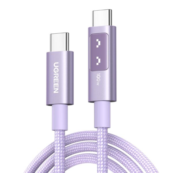 Cable UGREEN Uno USB-C a USB-C 100W Morado con Pantalla LED de 1 Metro
