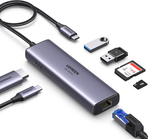 Hub USB-C UGREEN Revodok 7 en 1 con HDMI 4K 60Hz, Ethernet Gigabit y Carga PD 100W